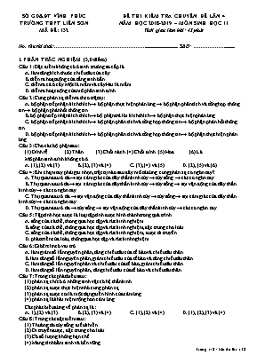 Đề thi kiểm tra chuyên đề lần 4 môn Sinh học Lớp 11 - Mã đề 132 - Năm học 2018-2019 - Trường THPT Liễn Sơn